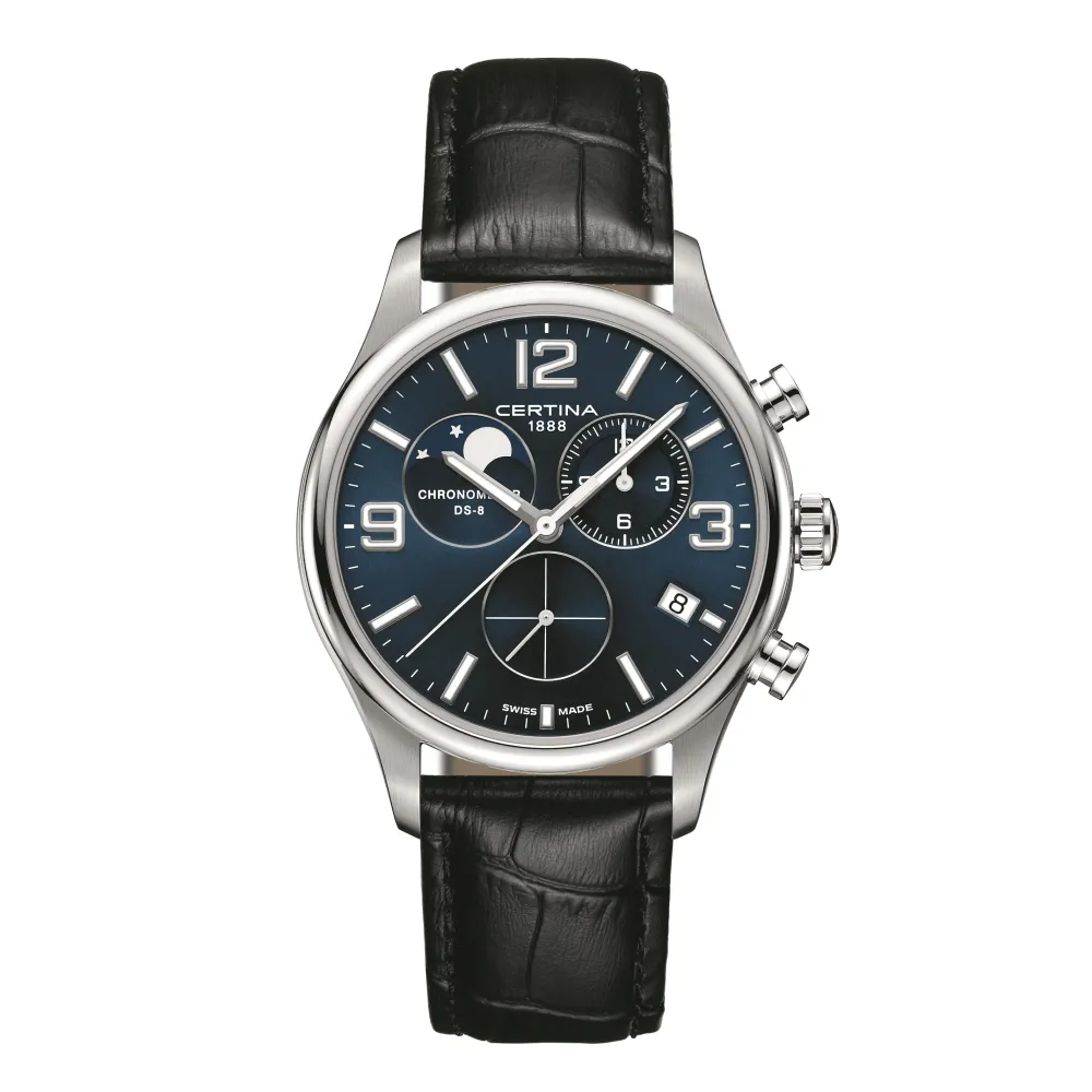 Certina ure Certina DS-8 Chronograph Moon Phase C033.460.16.047.00 | Herreure Med Rem | Herreure I Stål
