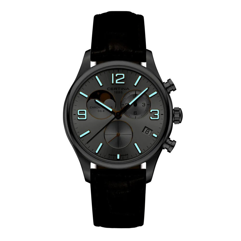 Certina ure Certina DS-8 Chronograph Moon Phase C033.460.16.037.00 | Herreure Med Rem | Herreure I Stål