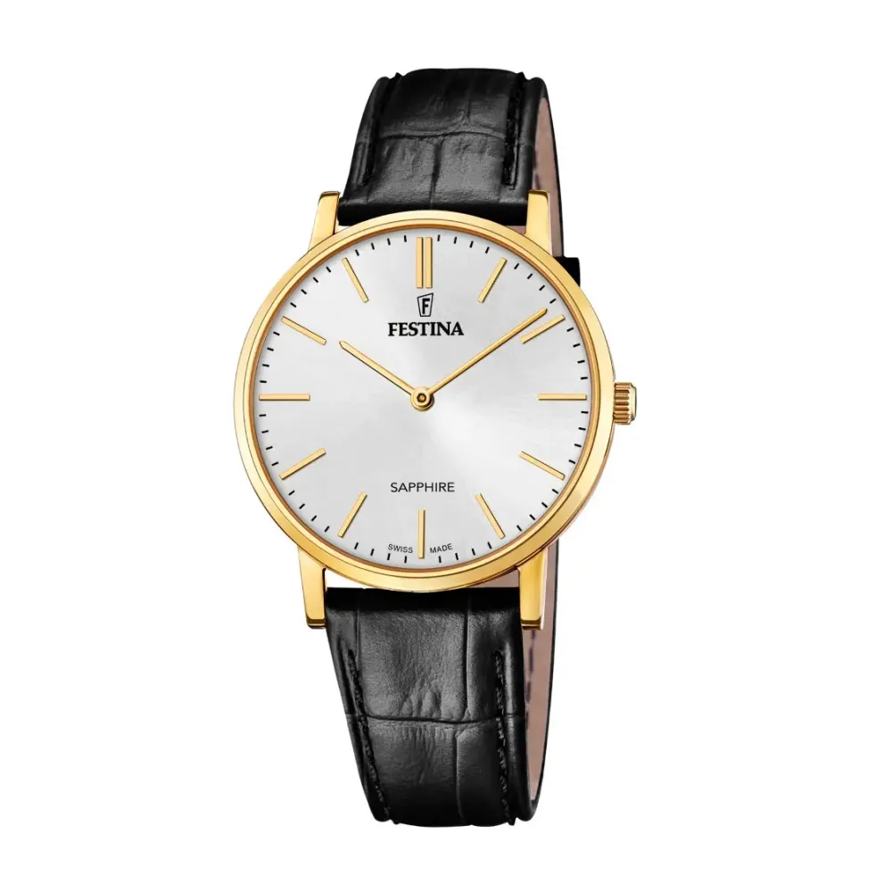 Festina ure Festina Swiss Made F20016/1 | Herreure Med Rem | Herreure I Gulddouble