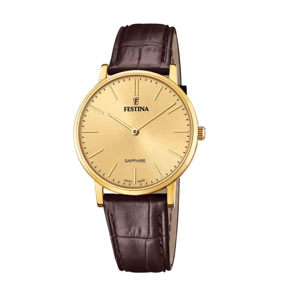 Festina ure Festina Swiss Made F20016/2 | Herreure Med Rem | Herreure I Gulddouble
