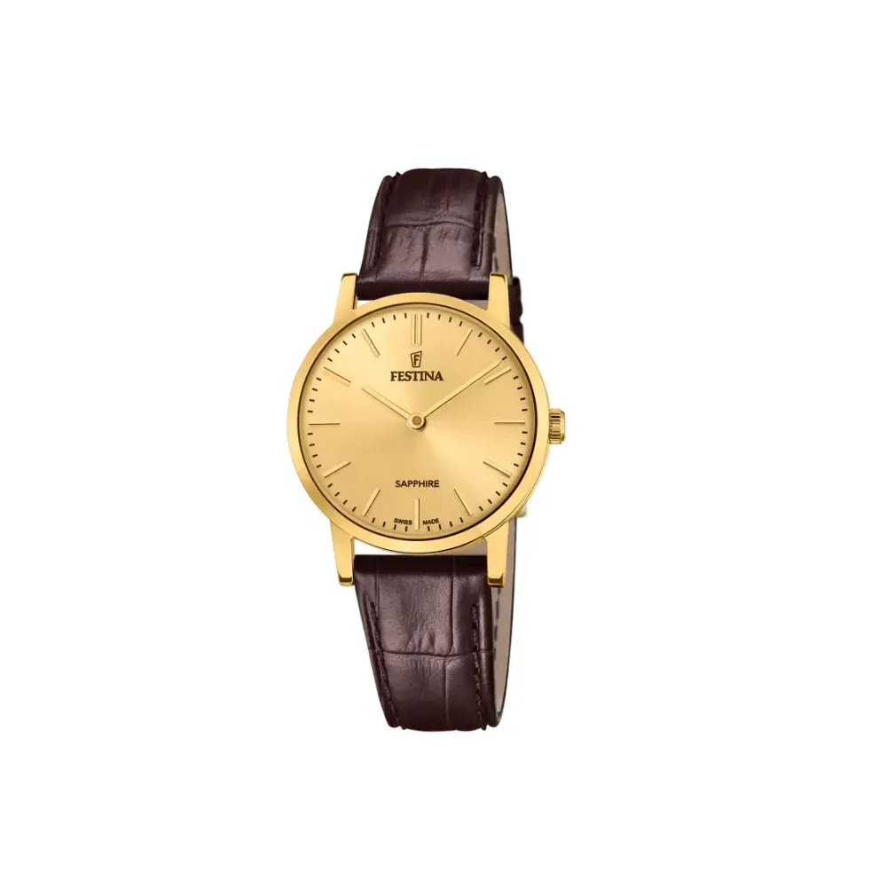 Festina ure Festina Swiss Made F20017/2 | Dame Dameure Med Rem | Dameure I Gulddouble