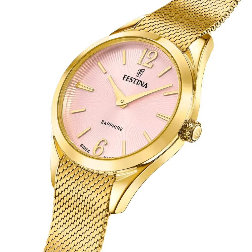 Festina ure Festina Swiss Made Grace F20077/2 | Dame Dameure Med Lænke | Dameure I Gulddouble