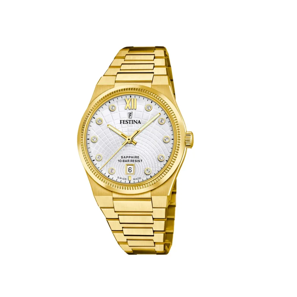 Festina Swiss Made Rivé F20058/1 | Dame Dameure Med Lænke | Dameure I Gulddouble