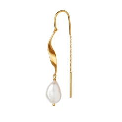 STINE A Jewelry Long Twisted with Pearl ørering 1271-02 | Øreringe | Forgyldte Sølvsmykker
