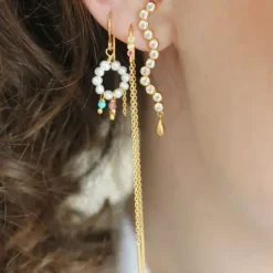 STINE A Jewelry Three Dots Double Chain ørering 1290-02 | Øreringe | Forgyldte Sølvsmykker