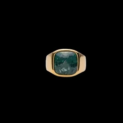 IX Studios smykker IX Studios Cushion Signet ring Green Marble DMN0282GDGRMA| Herresmykker|Ringe